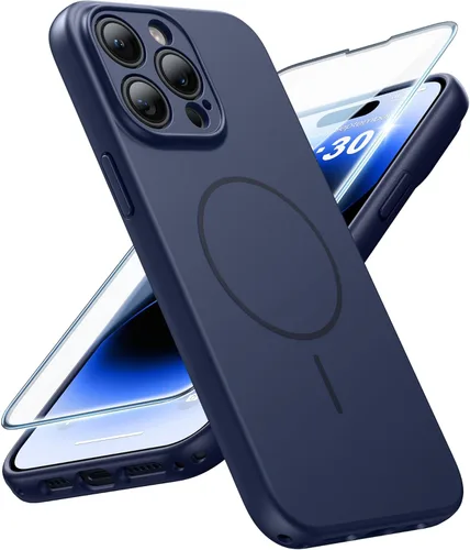 FNTCASE Funda para iPhone 14 Pro Max color azul: [compatible con Magsafe] Funda magnética mate sólida con [protección completa de la cámara]