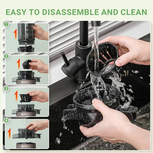 Miniatura 8 de AAOBOSI Exprimidor de prensa en frío, 4.35 pulgadas de conducto de alimentación grande, máquina exprimidora (actualización) Extractor de jugo lento