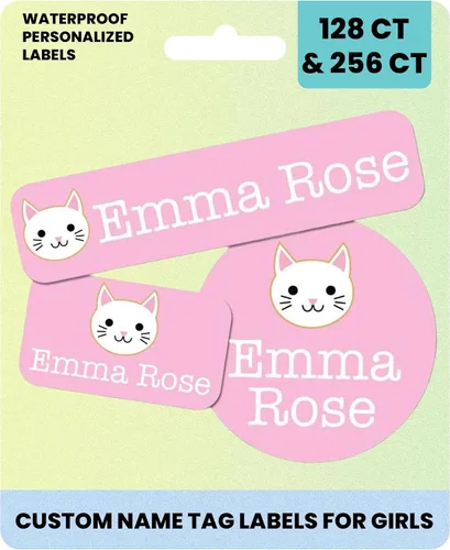 Miniatura 10 de Suministros escolares etiquetas de nombre personalizadas, etiquetas adhesivas de nombre personalizadas lavables para niñas, etiquetas adhesivas