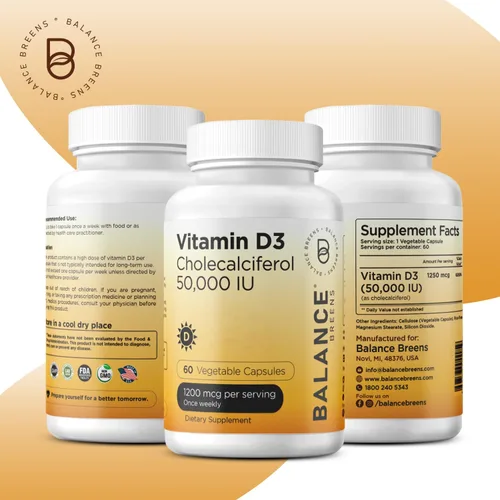 Miniatura 3 de Balance Breens Vitamina D3 50,000 UI - 60 cápsulas vegetales - Suplemento de vitamina D sin gluten de alta potencia sin OMG
