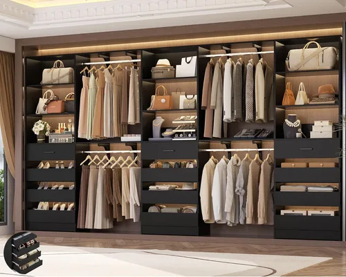 Miniatura 16 de Aheaplus Sistema de Armario con 8 Cajones de Madera, Sistema Organizador de Armario de Madera con Torre, Organizador de Vestidor Perchero de Armario