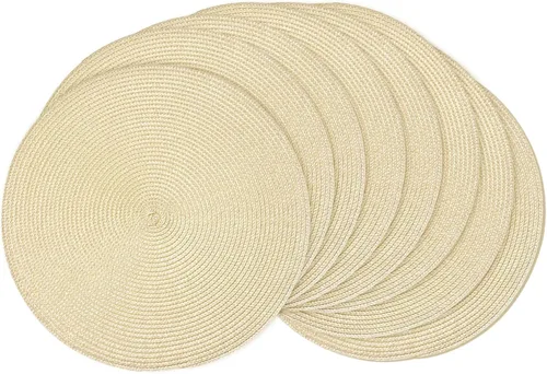 Miniatura 23 de AHHFSMEI Juego de 6 manteles individuales redondos trenzados de 15 pulgadas para mesas de comedor, tejido natural, resistentes al calor, color azul