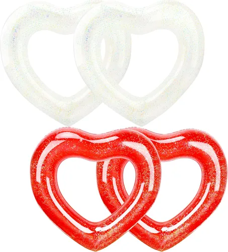Miniatura 8 de Paquete de 4 anillos de natación inflables con forma de corazón, flotadores de piscina para adultos, suministros de fiesta en la playa, 47.2 x 39.4