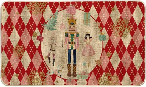 Miniatura 8 de Artoid Mode Felpudo Navideño de Cuadros Diamante Rosa Cascanueces, Decoración del Hogar de Invierno, Alfombrilla de Puerta de Bajo Perfil 17x29