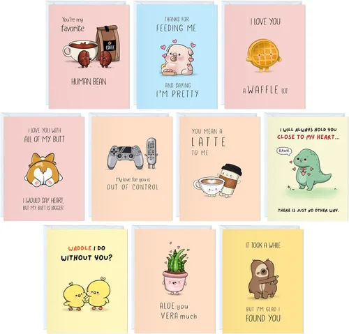 Miniatura 15 de Tarjeta de aniversario y cumpleaños divertida – Tarjeta de felicitación con juego de palabras, en blanco por dentro, linda y perfecta para parejas
