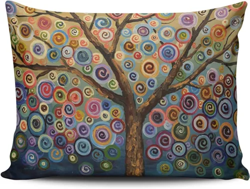Funda para almohada decorativa pintada bonita y linda con árboles coloridos Funda de almohada Funda de cojín Funda para almohada con cierre un lado
