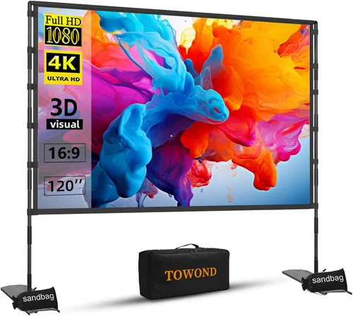 Miniatura 10 de TOWOND Pantalla de Proyector y Soporte, Pantalla de Proyector de 100 Pulgadas para Interior y Exterior, Pantalla de Película Portátil 16:9 4K