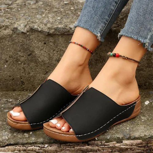 Miniatura 4 de Sandalias ortopédicas para mujer con soporte para el arco, cómodas sandalias ortopédicas de verano con puntera abierta Negro