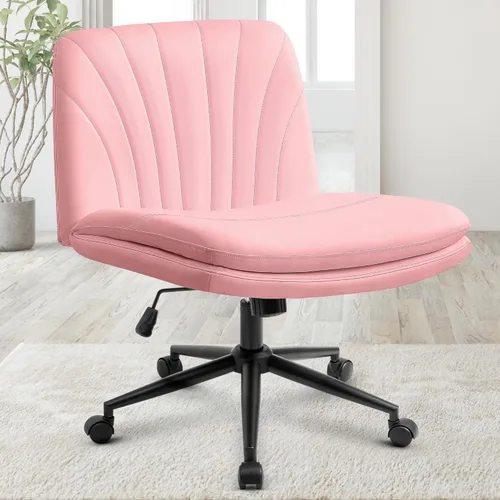 Miniatura 23 de Orange Factory Silla Criss Cross con Ruedas Silla de Escritorio de Tocador Ancha y Cómoda Base Dual de Cuero sin Brazos Ajustable Giratoria