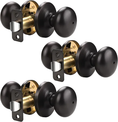 Miniatura 58 de KNOBWELL Paquete de 8 pomos de puerta de privacidad para baño y dormitorio, pomo de puerta negro mate con cerradura, cerradura de manija de puerta
