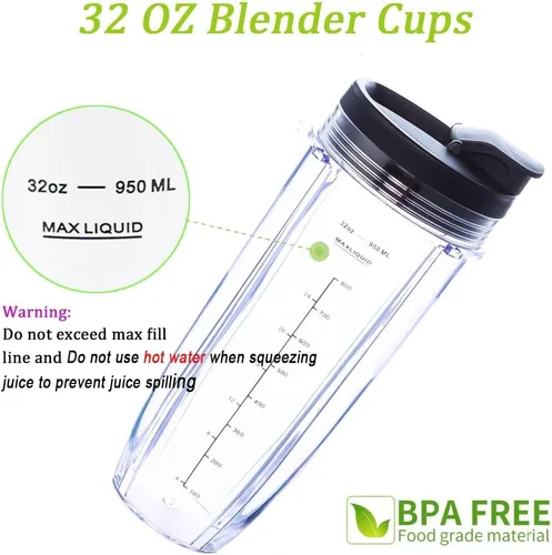 Miniatura 5 de Cuchilla de repuesto para licuadora y accesorios de vaso de 32 onzas con tapa, solo compatible con Nutri Ninja SS150, SS151, SS300, SS350, SS351