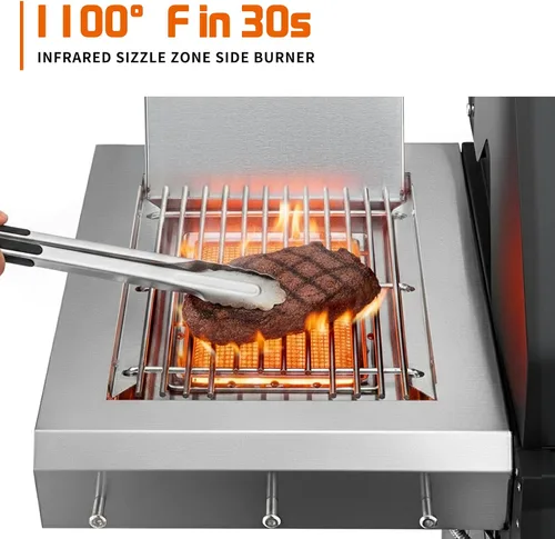 Miniatura 2 de SKOK Parrilla de gas propano de 4 quemadores con quemadores laterales y traseros infrarrojos, parrilla de barbacoa al aire libre con rejillas