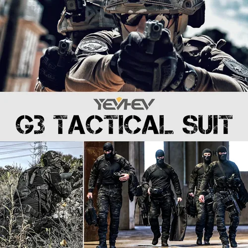 Miniatura 6 de YEVHEV G3 Camisa de camuflaje con coderas para hombres, uniforme táctico de caza, equipo de paintball Negro camuflaje/ volt/ blanco