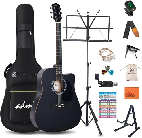 Miniatura 10 de ADM Dreadnought - Kit de guitarra acústica con lección gratuita para principiantes, adultos, adolescentes, tamaño completo, juego de iniciación