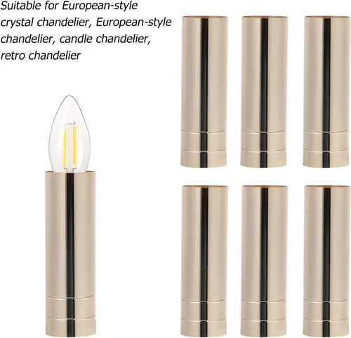 Miniatura 6 de 3.1 in/3.15 pulgadas de largo 1.0 in/0.98 pulgadas de diámetro lámpara colgante vela cubiertas de luz mangas base de candelabro, 6 piezas dorado