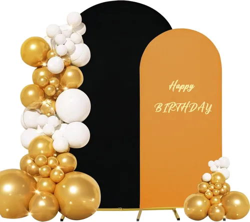 Miniatura 20 de Juego de 2 fundas para arco de boda de 2 lados, parte superior redonda de spandex, funda ajustada para telón de fondo de arco para fiesta de Beige