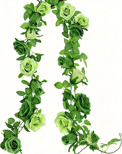 Miniatura 14 de GREENTIME - Guirnalda de flores artificiales 2 unidades, 4 metros de vid de rosas falsas, 9 cabezas de rosas, para arco de boda, centro de mesa