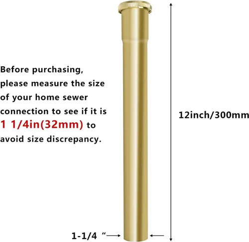 Miniatura 4 de Tubo de extensión de junta deslizante de latón, 1-1/4 pulgadas de diámetro exterior (1.260 in) x 12 pulgadas, tubo de extensión de trampa en P