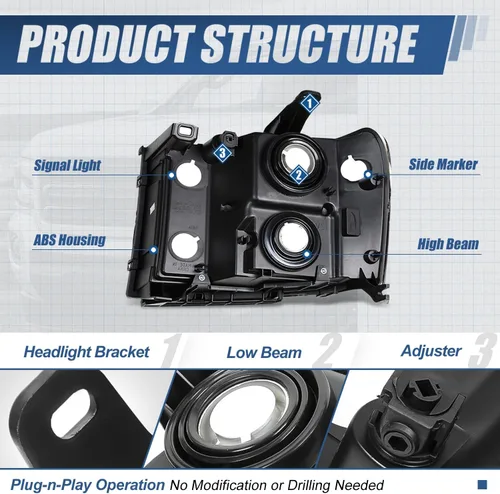 Miniatura 4 de Auto Dynasty Conjunto de faros delanteros compatible con GMC Sierra 1500 2500HD 3500HD 2007-2014, reemplazo de faros halógenos del lado derecho