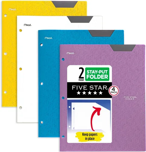 Miniatura 10 de Five Star Carpeta de plástico con 2 bolsillos, pestañas que se mantienen en su lugar y sujetadores de puntas, se adapta a carpetas de 3 anillas