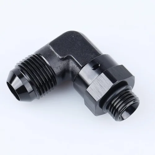 Miniatura 23 de AC PERFORMANCE Adaptador de ajuste de rosca de tubo de aluminio de 90 grados -8 AN macho a -8 AN ORB con junta tórica O Ring Port giratorio, negro