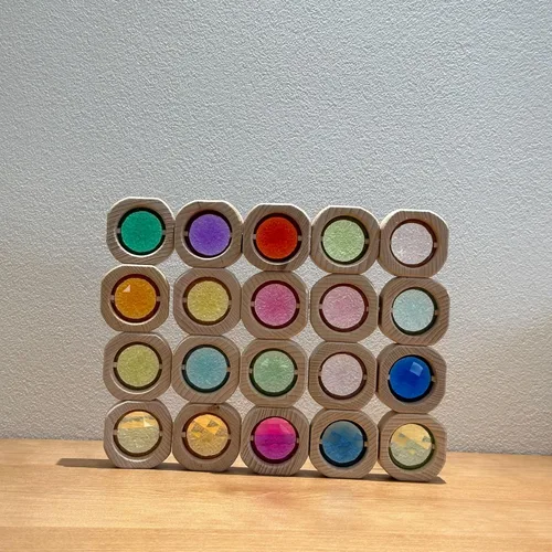 Miniatura 6 de 20 piezas de bloques de gemas de madera, juguetes de apilar, bloques de ventanas acrílicos coloridos, cubos de construcción de cristal acrílico