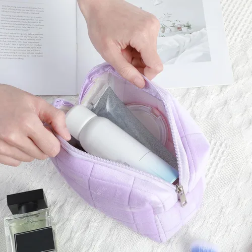 Miniatura 7 de Sibba Bolsa de maquillaje, bolsa suave para lápices, estuche estético para cosméticos, baño, ducha, organizador de artículos de aseo de felpa