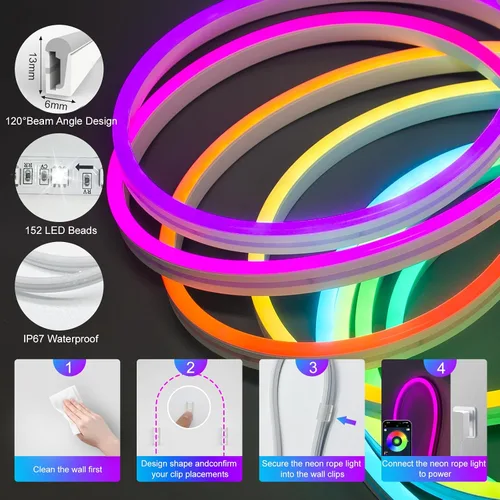 Miniatura 6 de Cuerda de neón direccionable de 16.4 pies y 16.4 ft, WS2811 RGB LED persiguiendo luces digitales MagicRGB cuerda de silicona impermeable cuerda