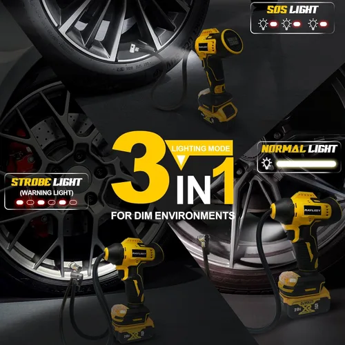Miniatura 6 de Inflador de neumáticos inalámbrico para batería Dewalt MAX de 20 V [solo herramienta], compresor de aire portátil de 160 PSI con medidor de presión