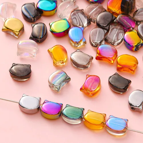 Miniatura 5 de 120 piezas de cuentas de cabeza de gato, cuentas de cabeza de gato de cristal chapadas en electrochapado, cuentas de vidrio hechas a mano