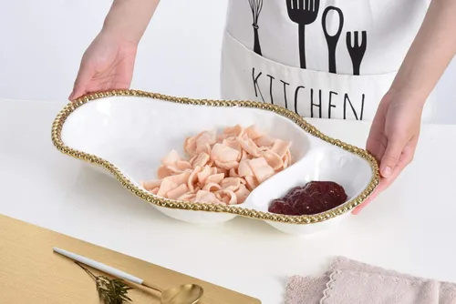 Miniatura 3 de Pampa Bay Bandeja de porcelana de 2 secciones (dorado)