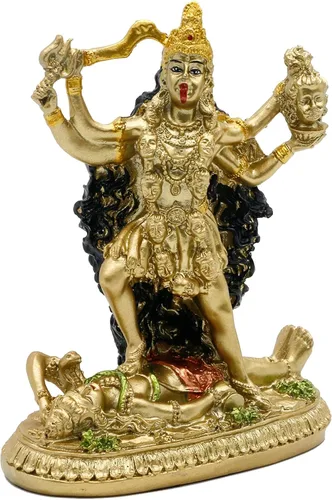 Miniatura 7 de alikiki Estatua de Kali de Dios hindú de oro antiguo – Ídolo indio Murti Pooja Artículo Kali Maa Figurilla Casa Templo Mandir Decoración Religión