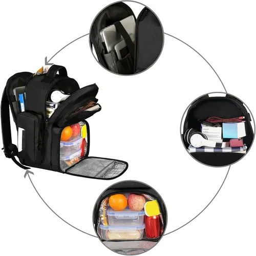 Miniatura 9 de MATEIN Mochila de almuerzo para hombres de trabajo, mochila táctica de 15.6 pulgadas con compartimento para el almuerzo, mochilas grandes para Negro