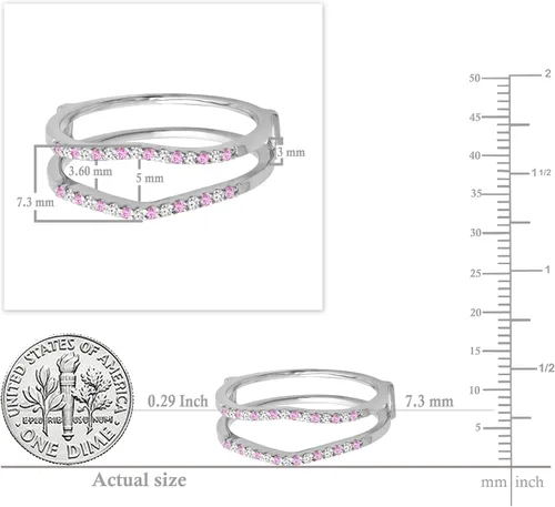 Miniatura 5 de Dazzlingrock Collection Anillo de protección redondo alternativo de zafiro rosa y diamante blanco para mujer en oro macizo de 10 quilates