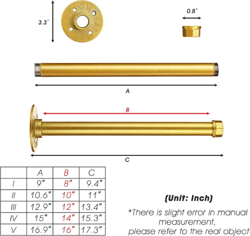 Miniatura 3 de Perchero industrial de tubo dorado de 10 pulgadas, 4 soportes de estante de tubo dorado, perchero de ropa montado en la pared, soporte de ropa