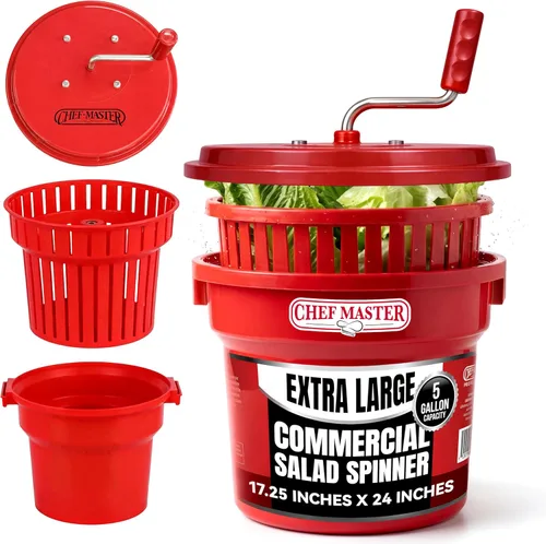 Miniatura 11 de Chef Master - Secador de ensalada comercial de 2.5 galones – Spinner manual de lechuga y lavador de frutas con colador – Caja de cambios sellada