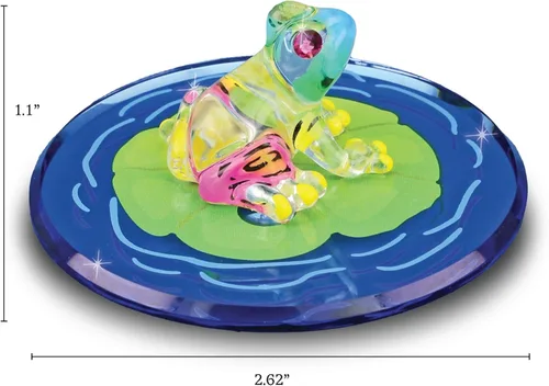Miniatura 4 de Glass Baron Figura de cristal con almohadilla de rana sobre lirio, soplada a mano y esculpida con detalles de cristal austriaco y vidrio aerógrafo