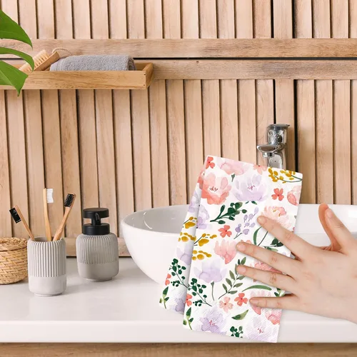 Miniatura 7 de JarThenaAMCS 100 servilletas de papel floral desechables para baño, acuarela, hojas de flores silvestres, toalla de mano, servilletas de cena