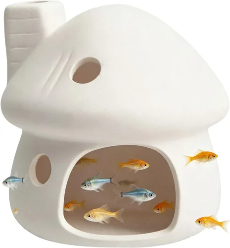 Miniatura 12 de Juego de decoración de acuario de casa de hongos de cerámica, escondite natural sin pintura para betta, camarones, plexiglás y peces