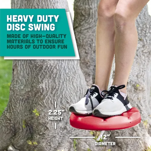 Miniatura 4 de Squirrel Products Columpio de disco, para colgar de árbol, con cuerda para jugar al aire libre Rojo