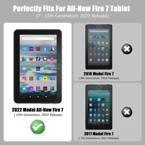 Miniatura 2 de Funda para tablet Kindle Fire 7 (12ª generación, versión 2022) último modelo de 7 pulgadas, funda delgada de piel sintética con soporte para tarjeta