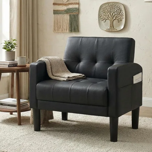 TYBOATLE Silla decorativa, sillas de sala de estar, acogedoras sillas decorativas negras copetudas modernas de mediados de siglo con brazos para