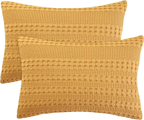 Miniatura 94 de PHF Fundas de almohada con tejido de gofre de 24" x 24", paquete de 2, funda de almohada cuadrada 100% algodón para decoración de ropa de cama, sin