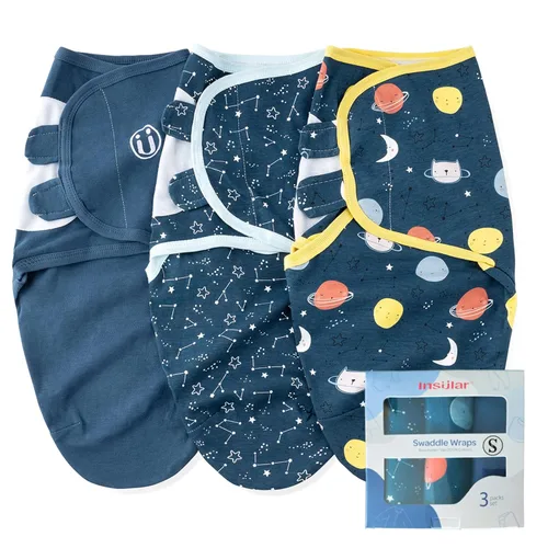 insular Sacos para envolver al bebé, manta para recién nacido y bebé, juego de velcro ajustable para niños y niñas, saco de dormir de algodón suave