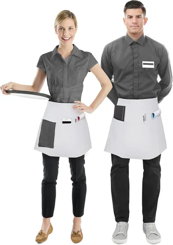 Miniatura 2 de Utopia Wear 12 Pack Server Aprons with 3 Pockets, Waiter and Waitress Waist Aprons for Women with Pockets, Men Short Aprons Blanco