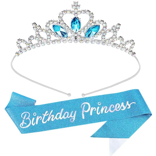 COCIDE Kit de bandas y tiaras de princesa de cumpleaños, coronas y tiaras rosas para mujeres y niñas, banda con purpurina, juego de decoraciones de