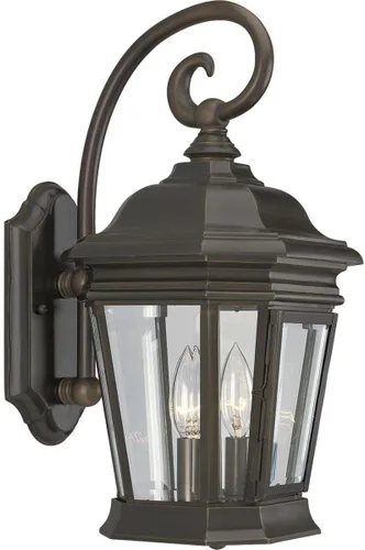 Miniatura 3 de Progress Lighting P5670-108 Linterna de pared de 1 luz con paneles de vidrio biselado transparente y detalles de brazo de desplazamiento, bronce