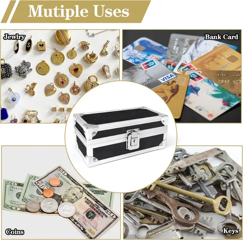 Miniatura 6 de Caja de efectivo con cerradura, caja de dinero de aluminio, almacenamiento de efectivo bloqueable con bandeja