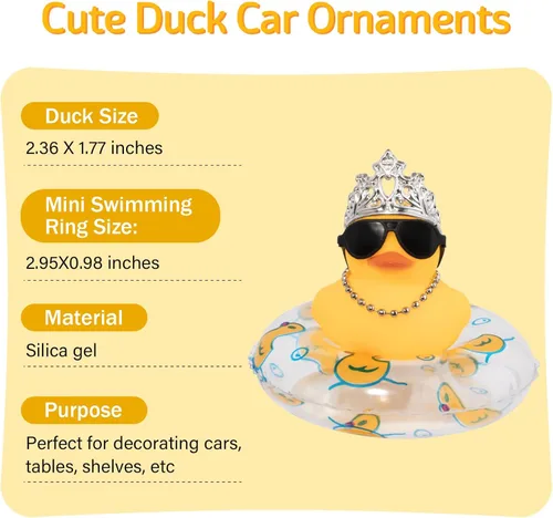 Miniatura 3 de wonuu Adornos de pato de goma para automóvil, decoración de tablero de automóvil con bonita diadema, anillo de natación, collar, gafas de sol