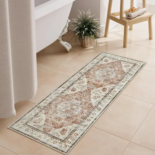 Miniatura 41 de Uphome Tapete de baño color naranja, estilo bohemio y envejecido, tapete de baño pequeño de terciopelo súper acogedor, antideslizante, lavable a
